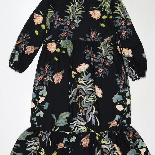 Principles Womens Black Floral Polyester Trapeze & Swing Size 8 Round Neck Zip