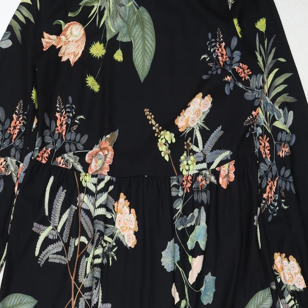 Principles Womens Black Floral Polyester Trapeze & Swing Size 8 Round Neck Zip