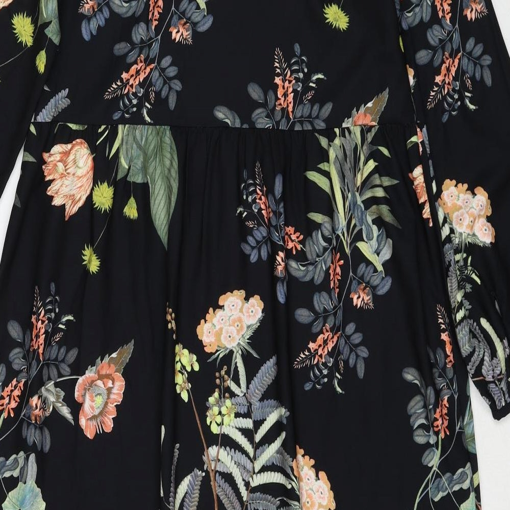 Principles Womens Black Floral Polyester Trapeze & Swing Size 8 Round Neck Zip