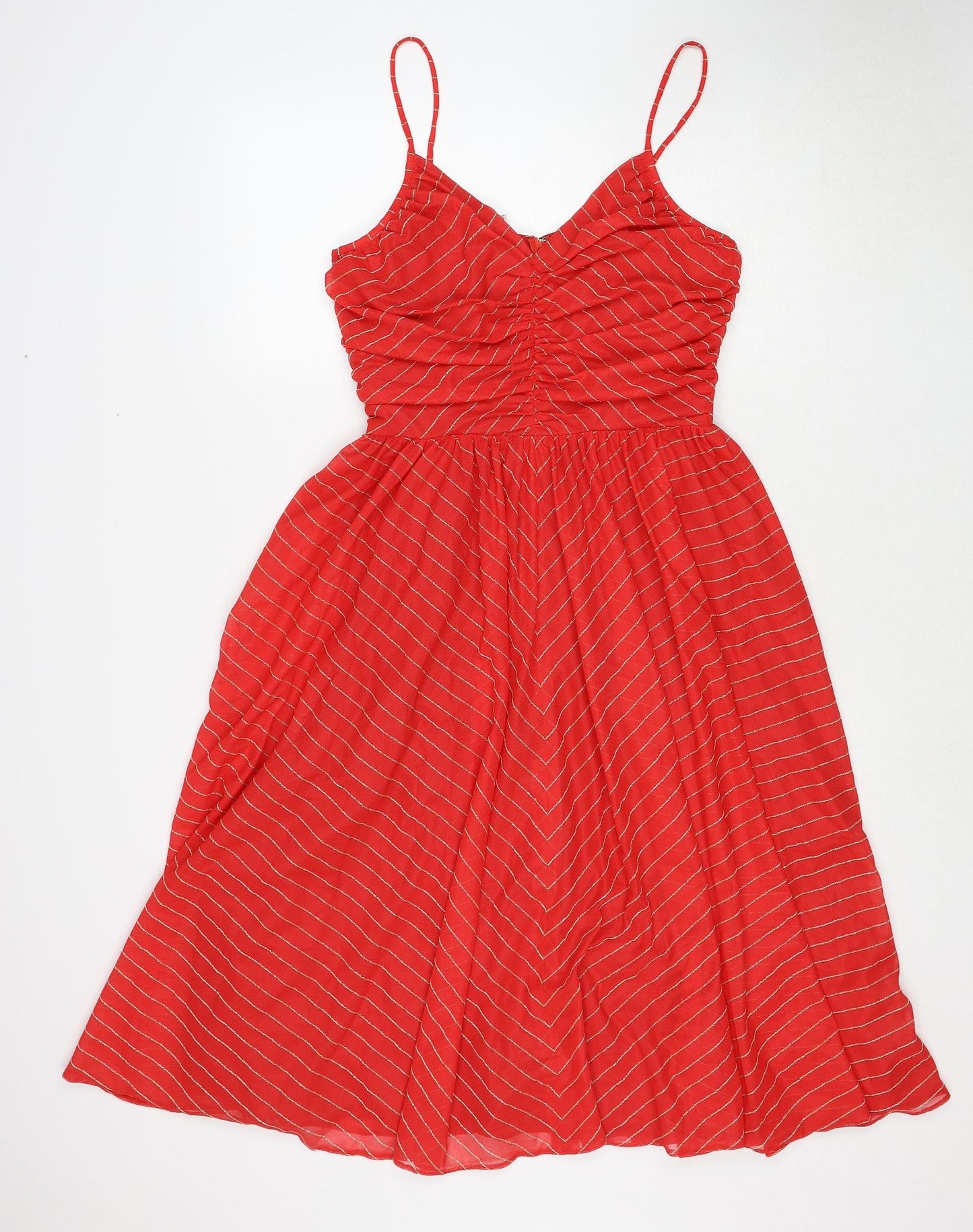 Trina Lewis Womens Red Striped Polyester Slip Dress Size 14 V-Neck Zip