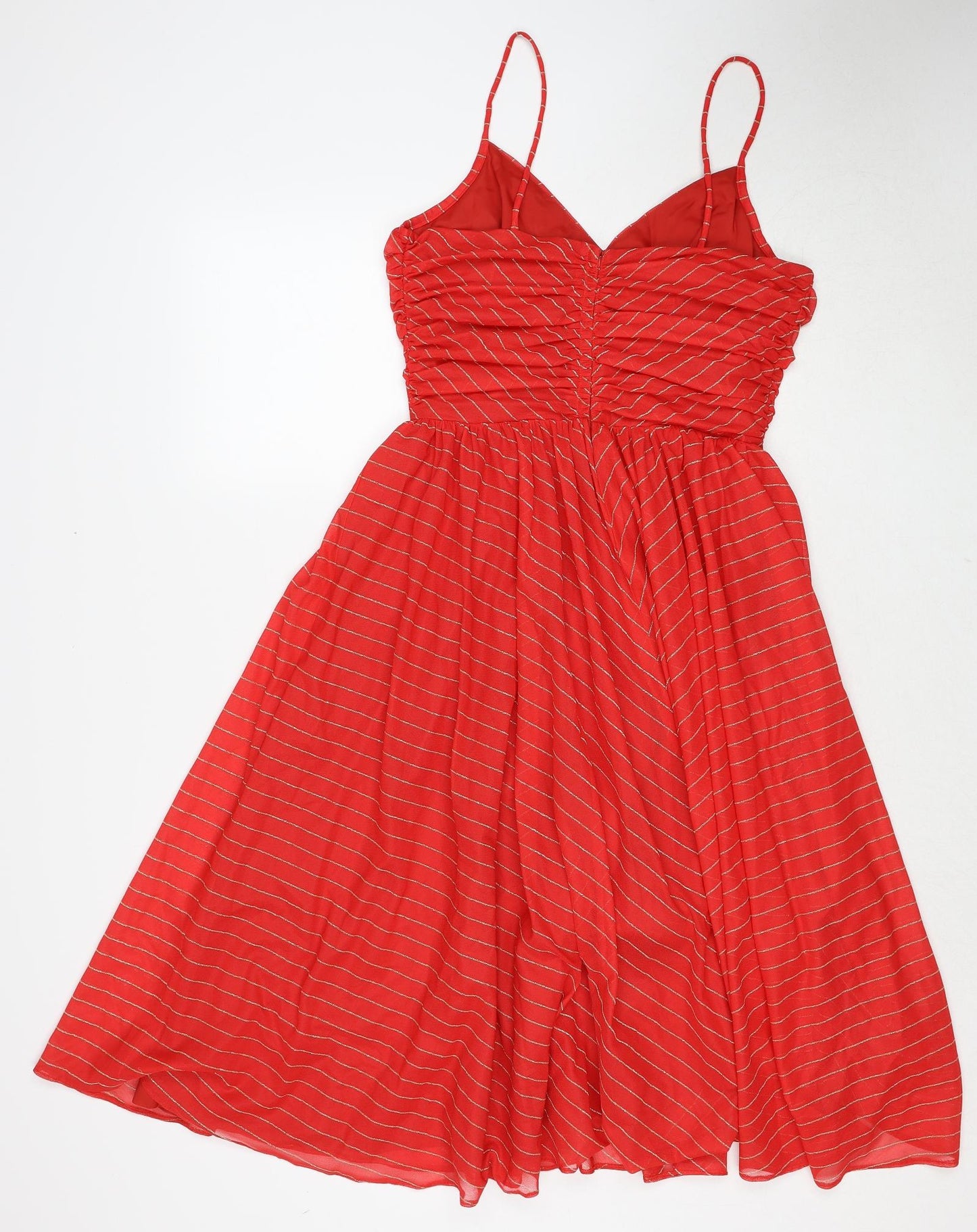 Trina Lewis Womens Red Striped Polyester Slip Dress Size 14 V-Neck Zip