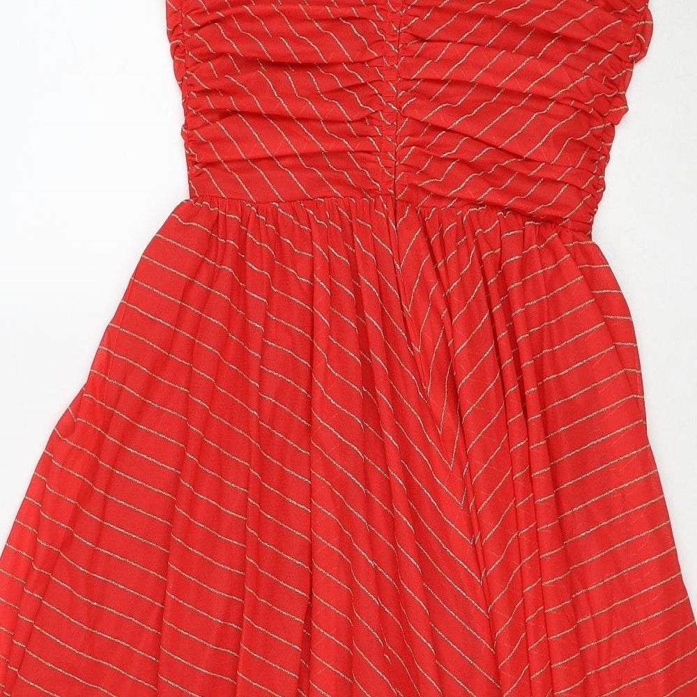Trina Lewis Womens Red Striped Polyester Slip Dress Size 14 V-Neck Zip