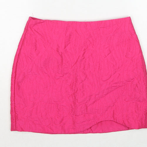 Bershka Womens Pink Geometric Polyester Mini Skirt Size XS Zip