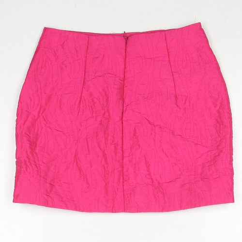 Bershka Womens Pink Geometric Polyester Mini Skirt Size XS Zip