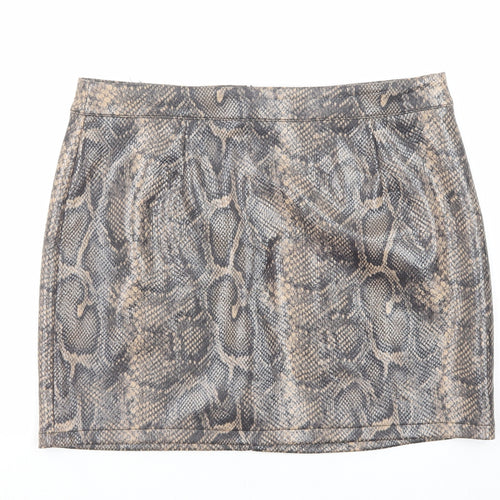Boohoo Womens Multicoloured Animal Print Polyester Mini Skirt Size 12 Zip - Snakeskin Pattern