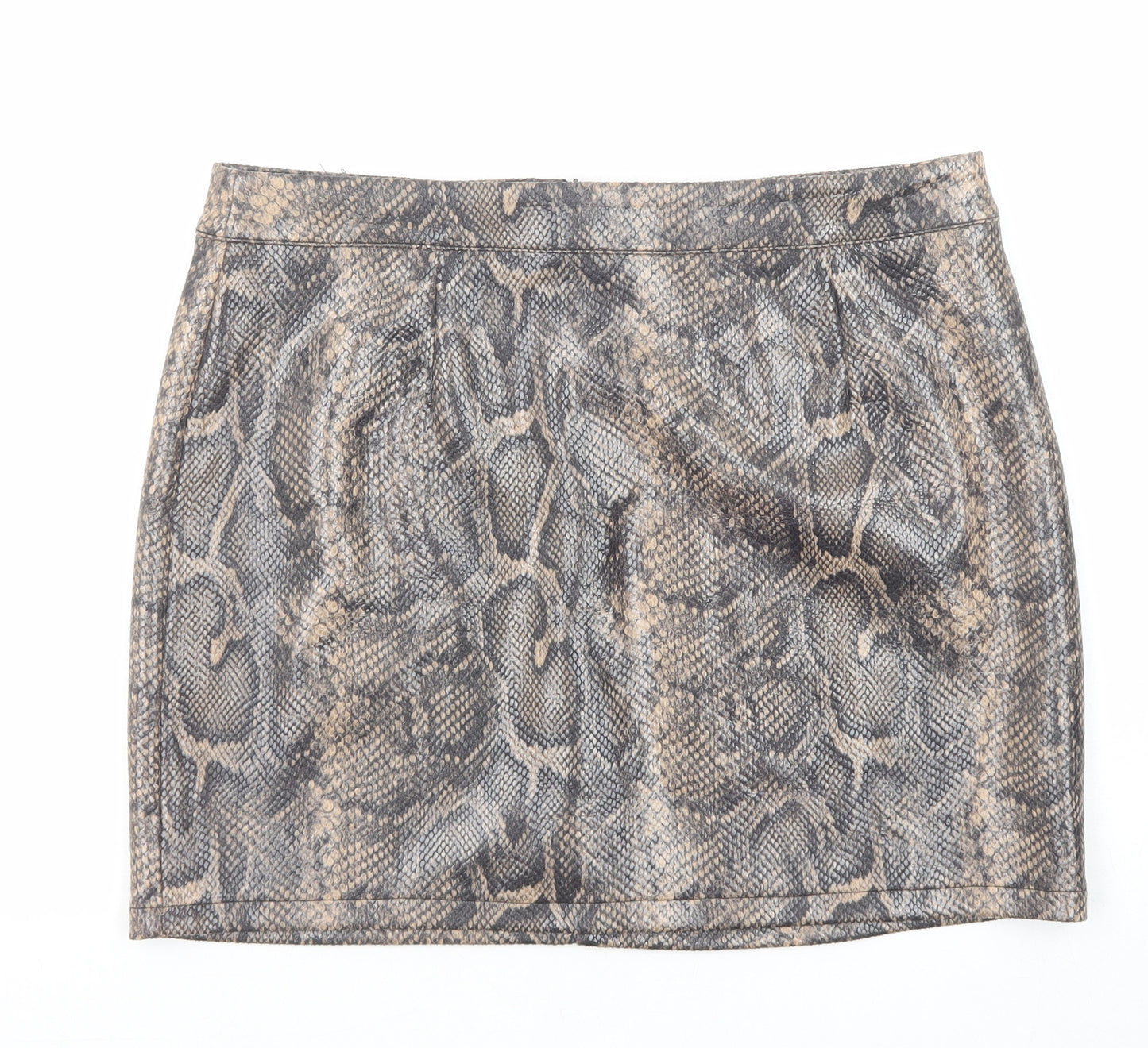 Boohoo Womens Multicoloured Animal Print Polyester Mini Skirt Size 12 Zip - Snakeskin Pattern