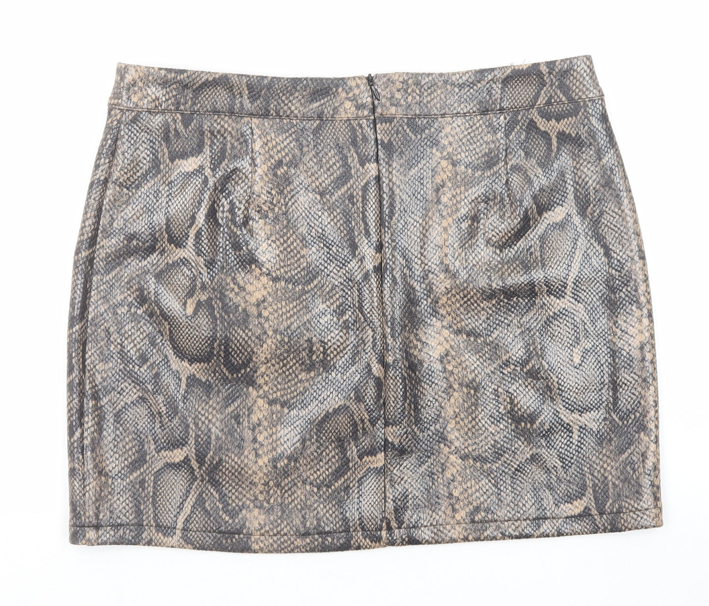 Boohoo Womens Multicoloured Animal Print Polyester Mini Skirt Size 12 Zip - Snakeskin Pattern