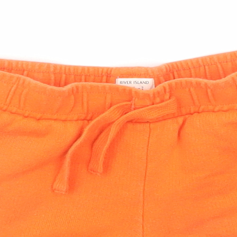 River Island Boys Orange Cotton Sweat Shorts Size 2-3 Years Regular Drawstring