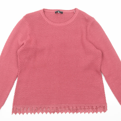 Original Knitwear Womens Pink Round Neck Acrylic Pullover Jumper Size L