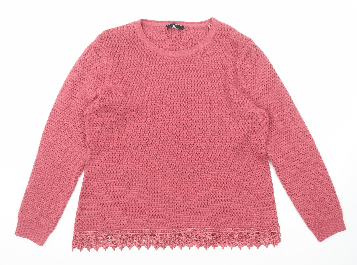 Original Knitwear Womens Pink Round Neck Acrylic Pullover Jumper Size L