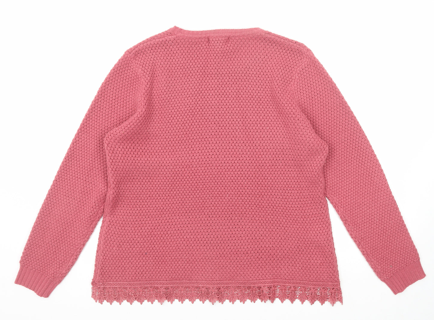 Original Knitwear Womens Pink Round Neck Acrylic Pullover Jumper Size L