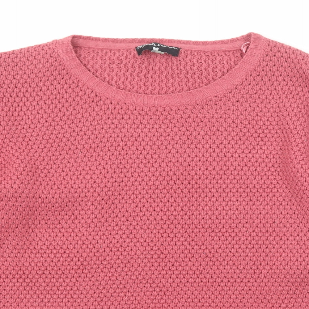 Original Knitwear Womens Pink Round Neck Acrylic Pullover Jumper Size L