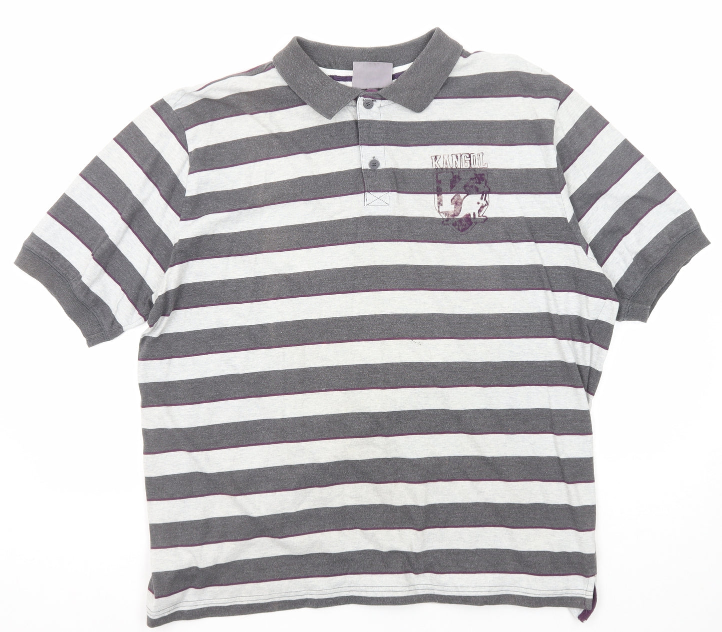 Kangol Mens Grey Striped Cotton Polo Size 2XL Collared Button