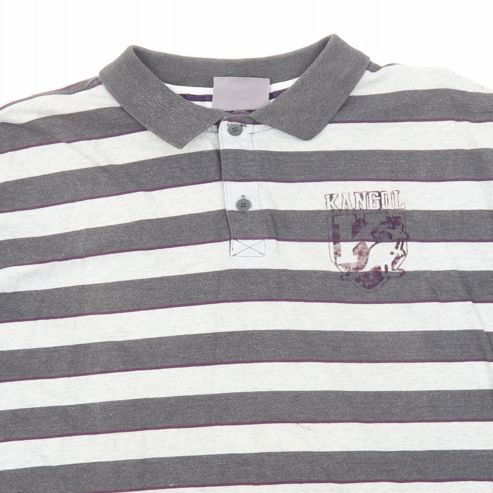 Kangol Mens Grey Striped Cotton Polo Size 2XL Collared Button
