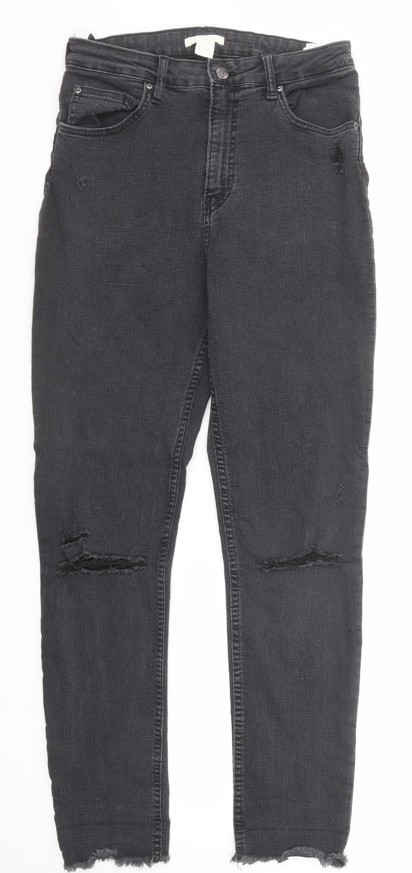 H&M Womens Black Cotton Skinny Jeans Size 12 Regular Zip