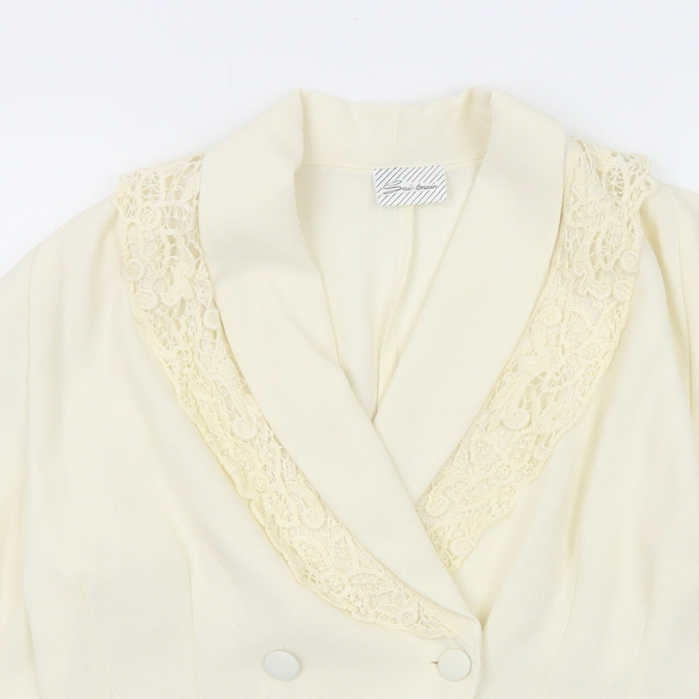 Saintmain Womens White Polyester Basic Blouse Size 14 V-Neck