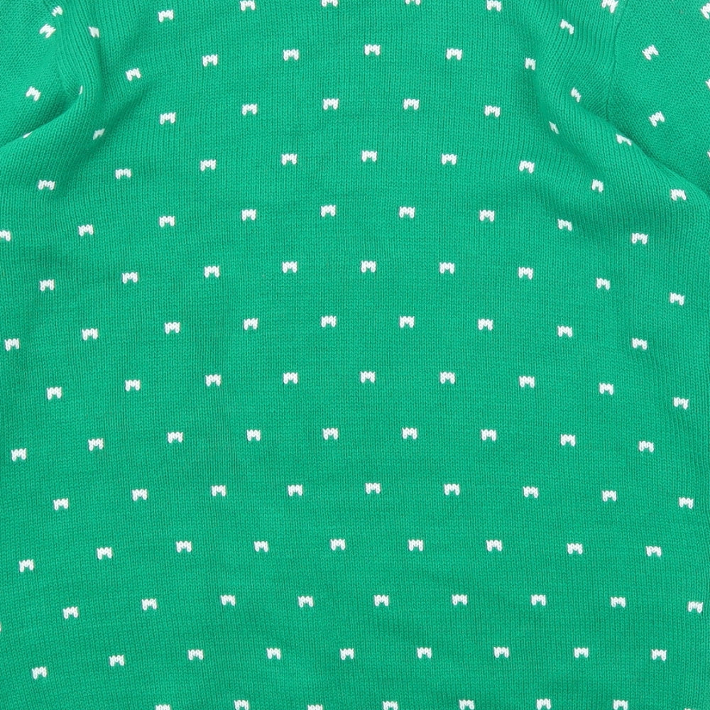 Boohoo Mens Green Round Neck Geometric Acrylic Pullover Jumper Size S Long Sleeve - Christmas Penguin