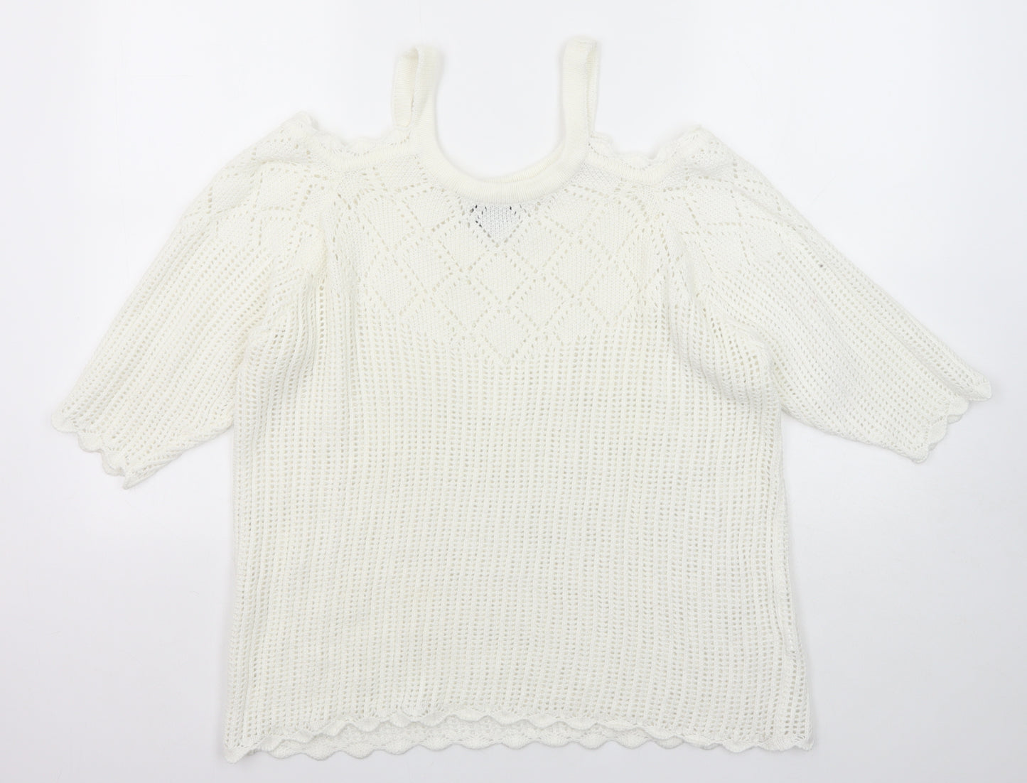 B. You Womens White Round Neck Acrylic Pullover Jumper Size 20 - Size 20-22