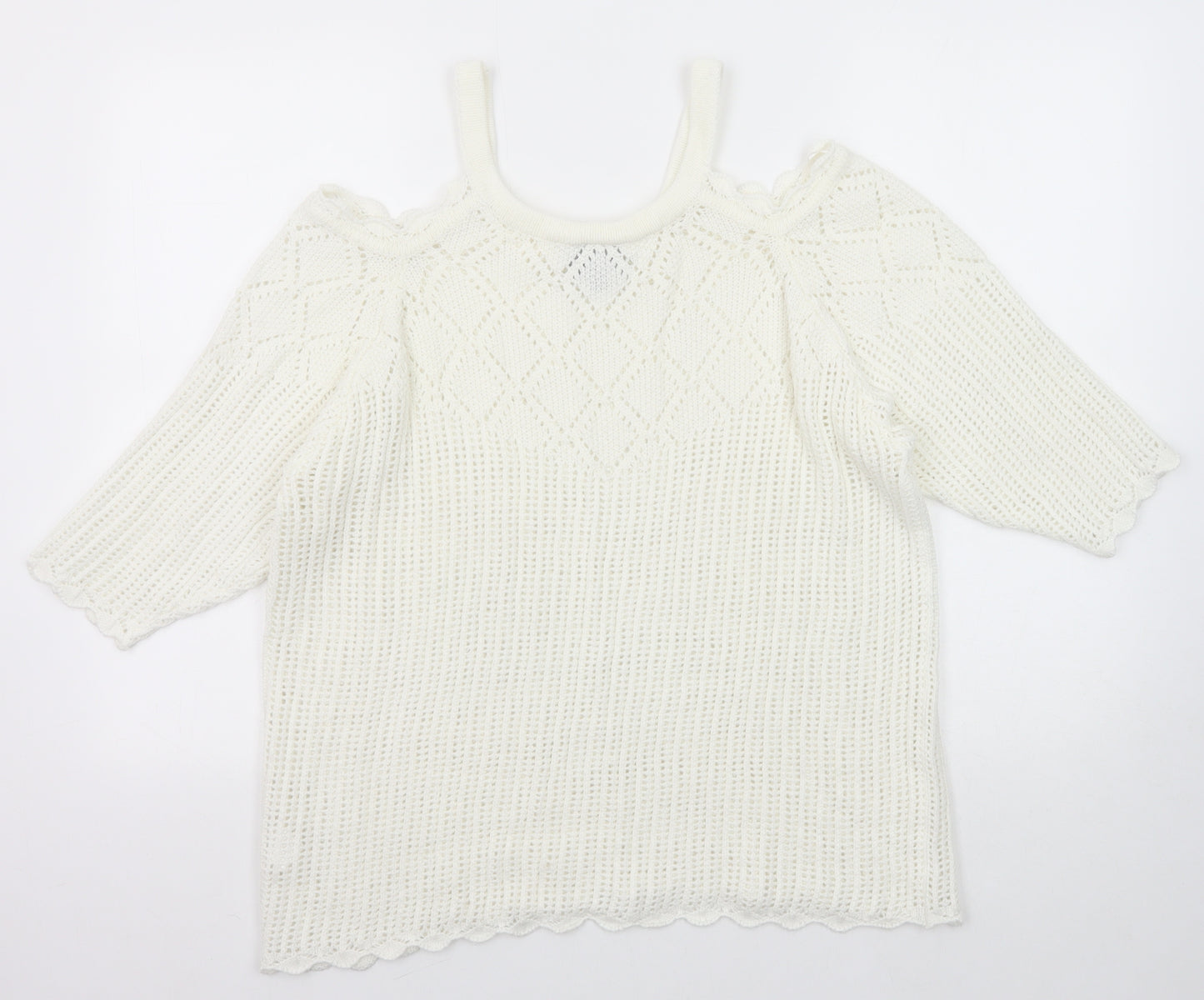 B. You Womens White Round Neck Acrylic Pullover Jumper Size 20 - Size 20-22