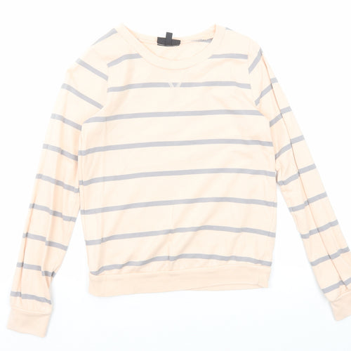 Topshop Womens Pink Striped Cotton Pullover Sweatshirt Size 6 Pullover