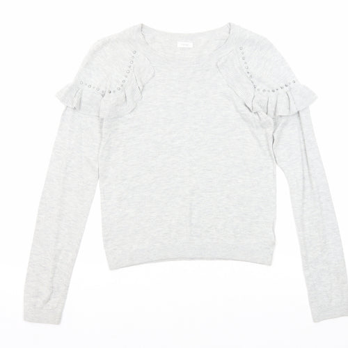 NEXT Girls Grey Round Neck Cotton Pullover Jumper Size 12 Years Pullover