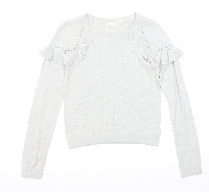 NEXT Girls Grey Round Neck Cotton Pullover Jumper Size 12 Years Pullover