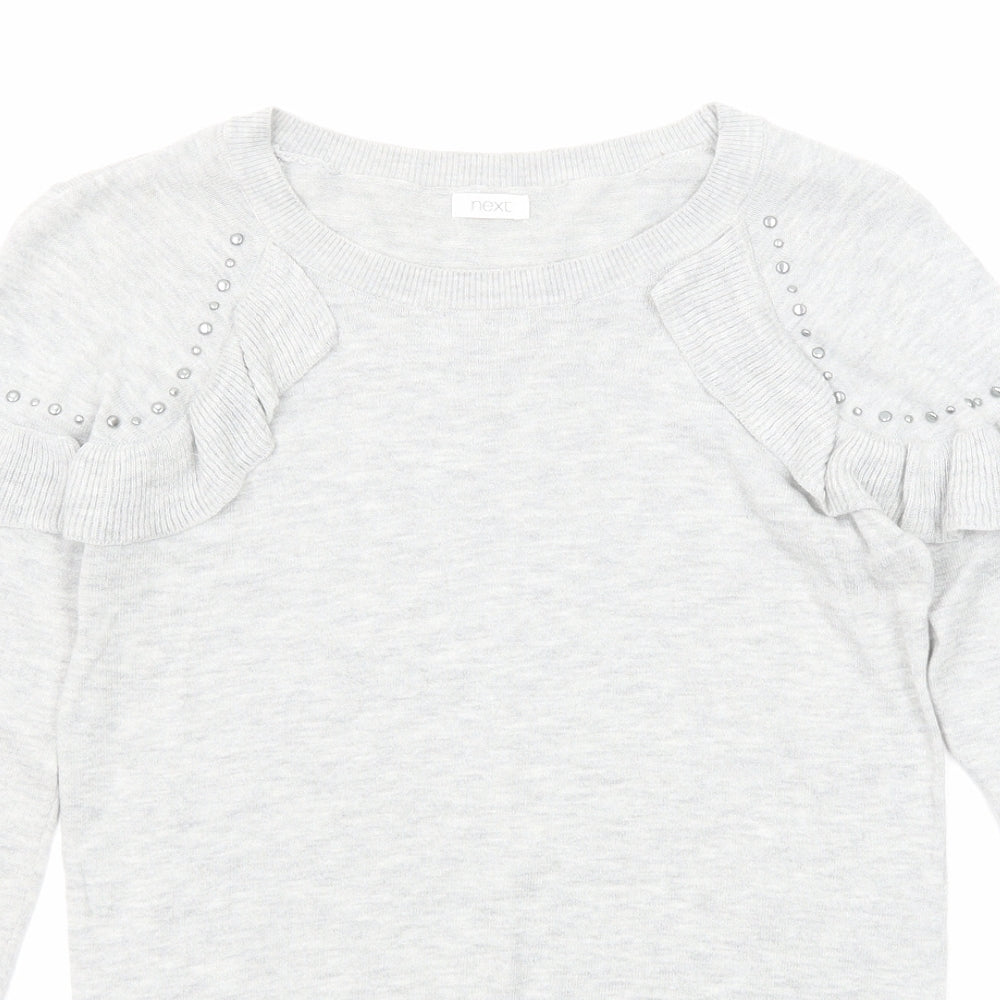 NEXT Girls Grey Round Neck Cotton Pullover Jumper Size 12 Years Pullover