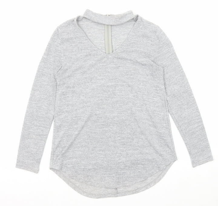 Quiz Womens Grey V-Neck Viscose Pullover Jumper Size 8