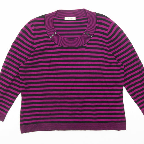 Precis Womens Purple Scoop Neck Striped Viscose Pullover Jumper Size L