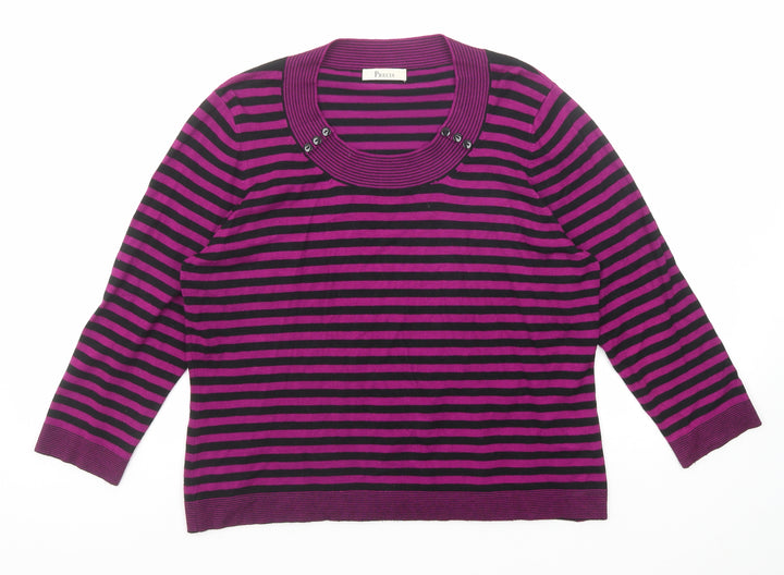 Precis Womens Purple Scoop Neck Striped Viscose Pullover Jumper Size L