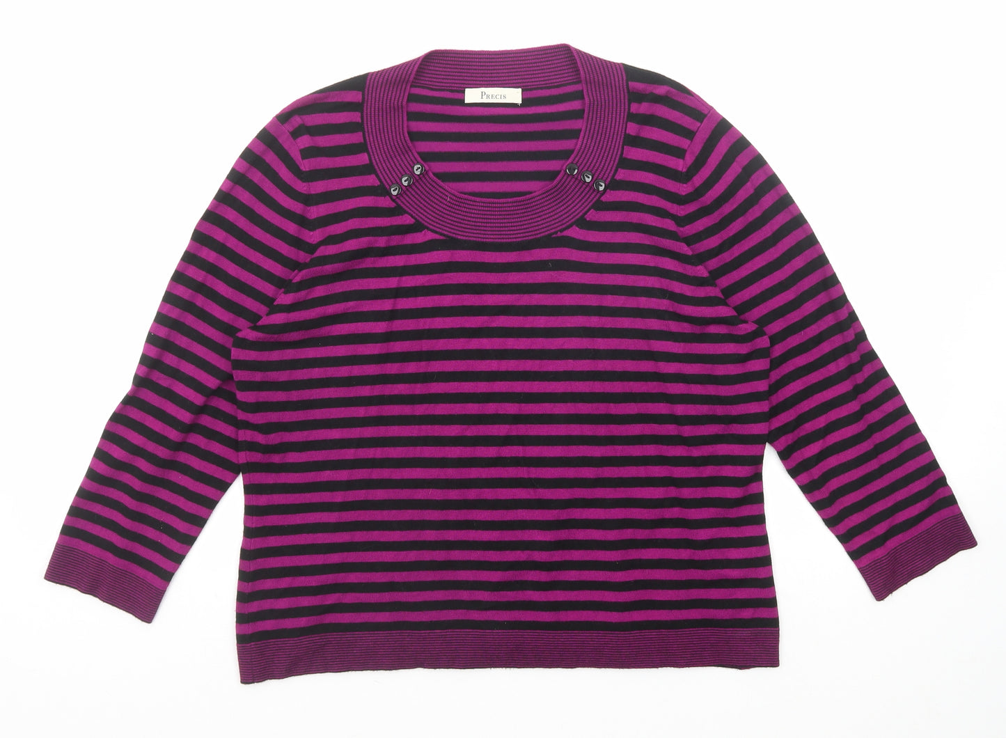 Precis Womens Purple Scoop Neck Striped Viscose Pullover Jumper Size L