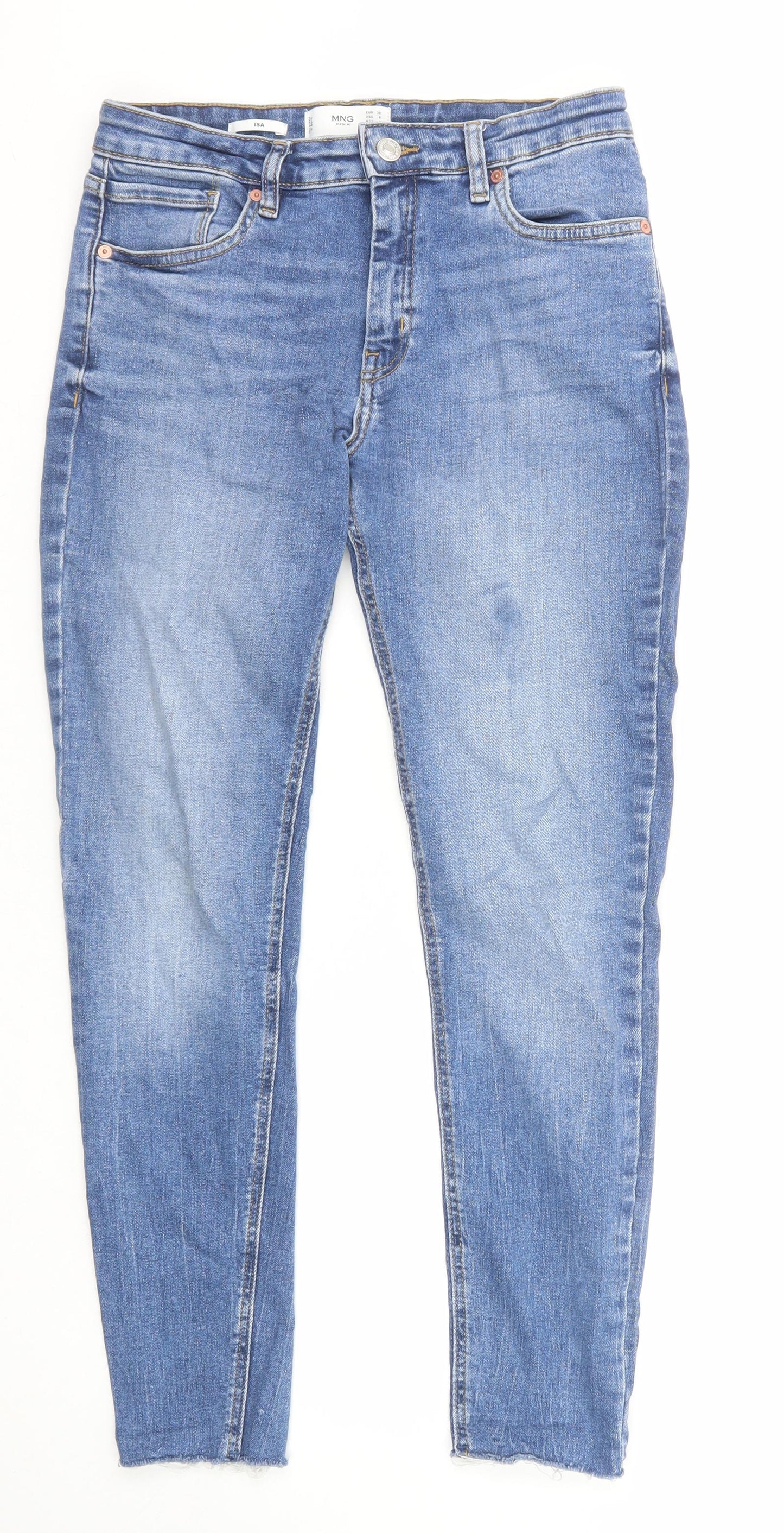 Mango Womens Blue Cotton Skinny Jeans Size 10 Regular Zip
