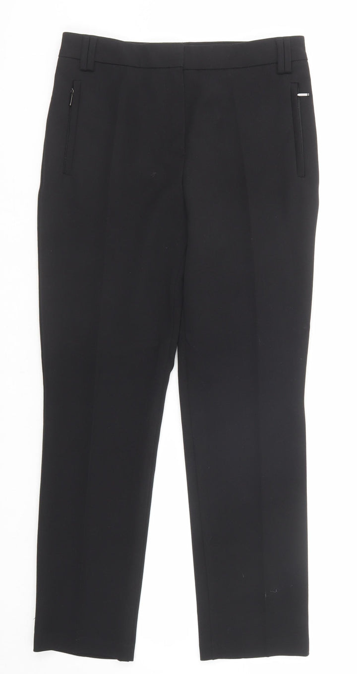 Marks and Spencer Womens Black Polyester Trousers Size 8 Regular Zip