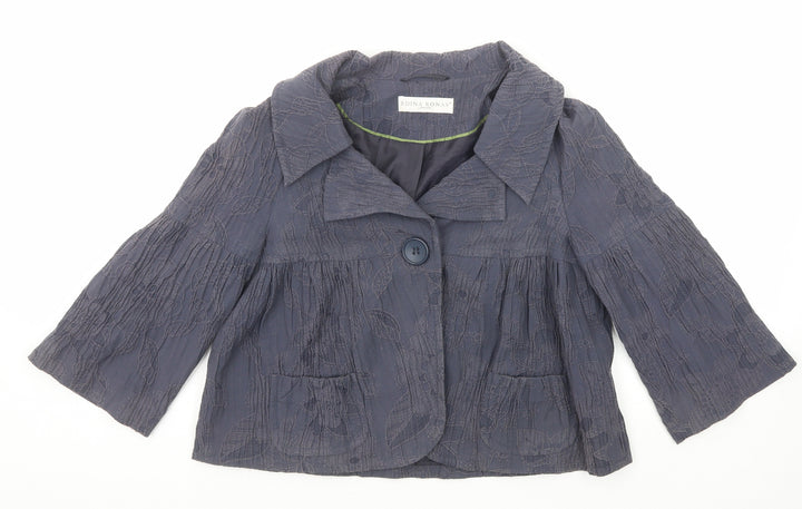 Edina Ronay Womens Blue Geometric Jacket Size 12 Button