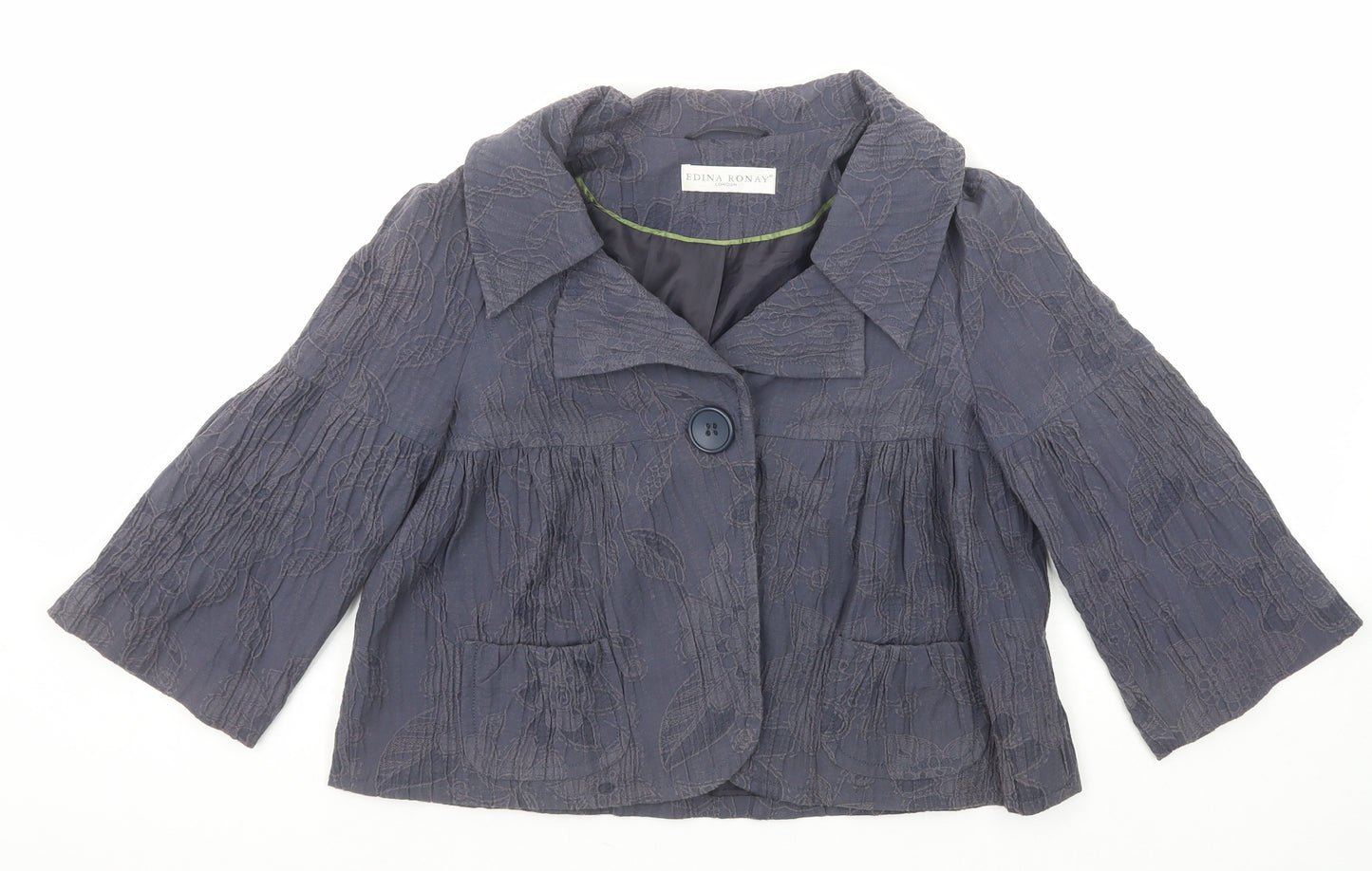 Edina Ronay Womens Blue Geometric Jacket Size 12 Button