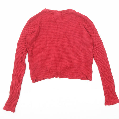 Topshop Womens Red Round Neck Viscose Pullover Jumper Size 6 - Cropped Knot Front