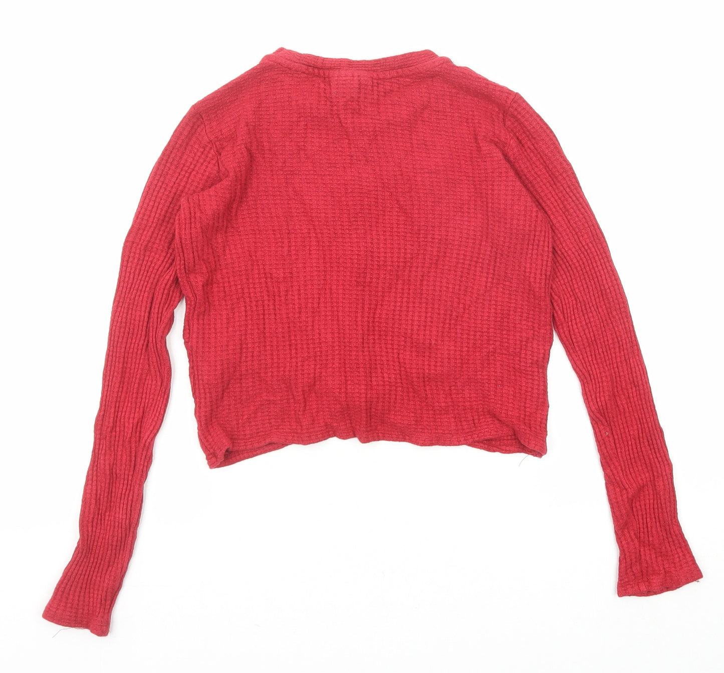 Topshop Womens Red Round Neck Viscose Pullover Jumper Size 6 - Cropped Knot Front