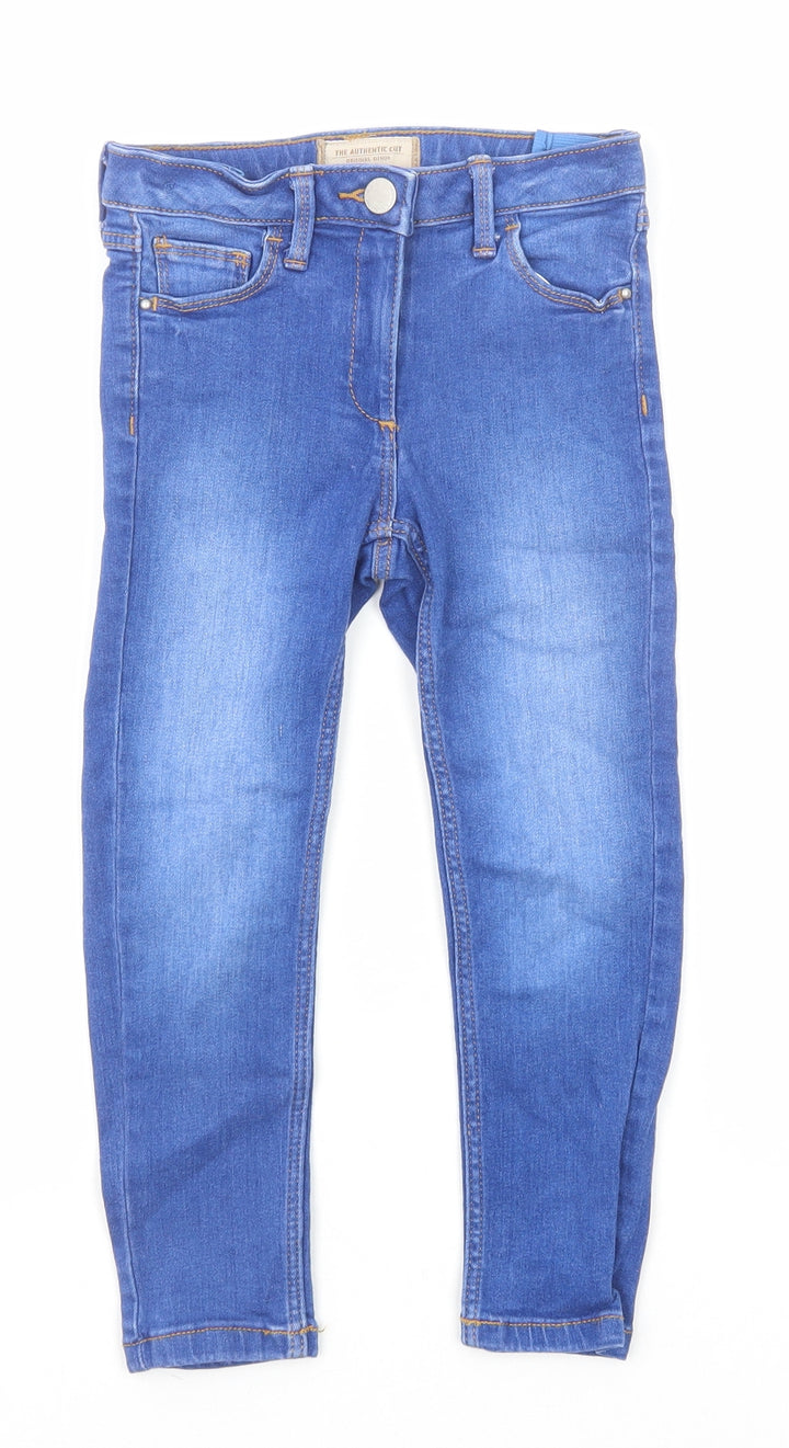 NEXT Girls Blue Cotton Skinny Jeans Size 6 Years Regular Zip