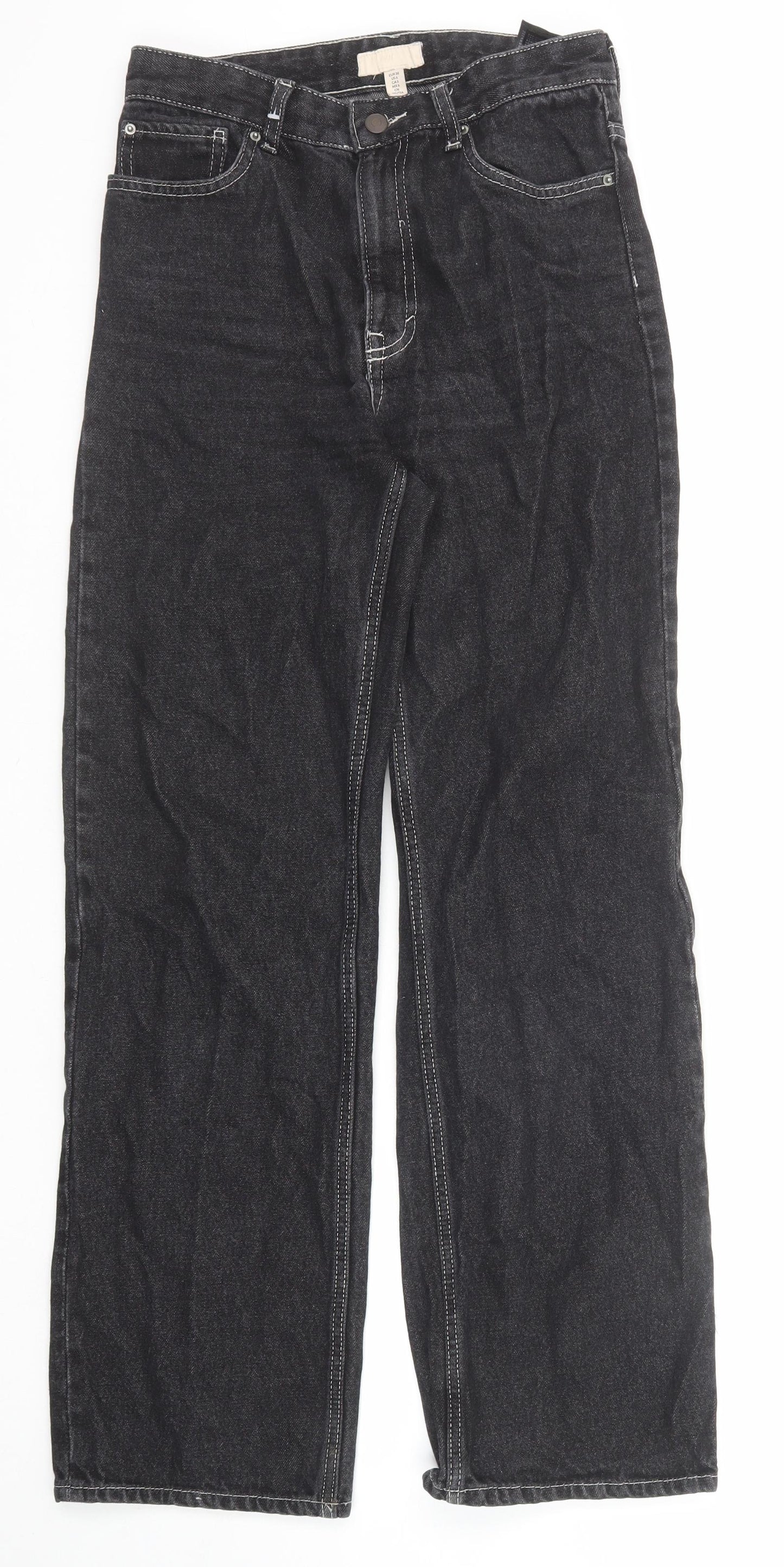H&M Womens Black Cotton Mom Jeans Size 10 Regular Zip