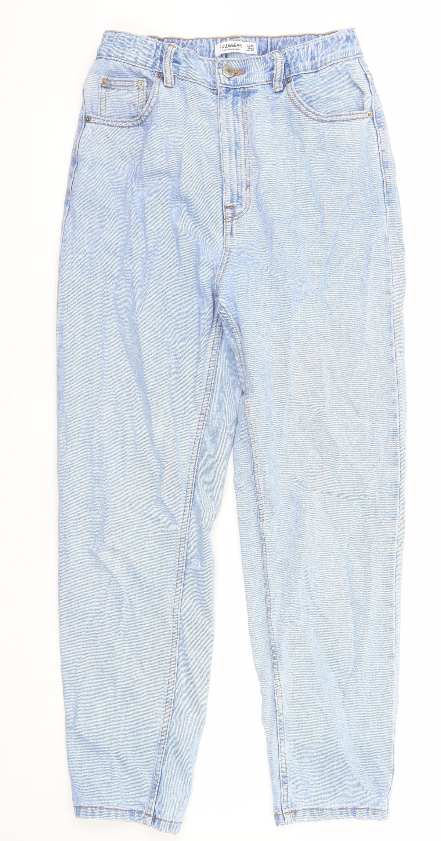 Pull&Bear Womens Blue Cotton Mom Jeans Size 8 Regular Zip