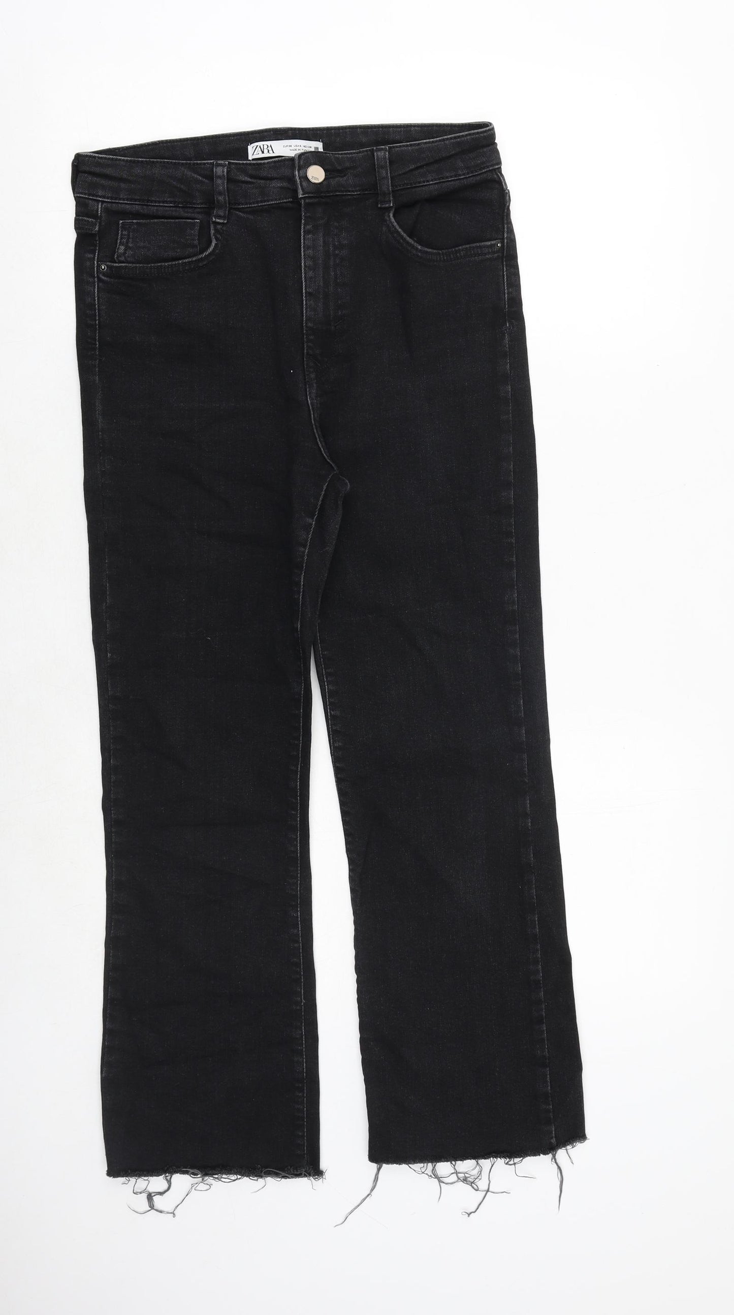 Zara Womens Black Cotton Straight Jeans Size 10 Regular Zip