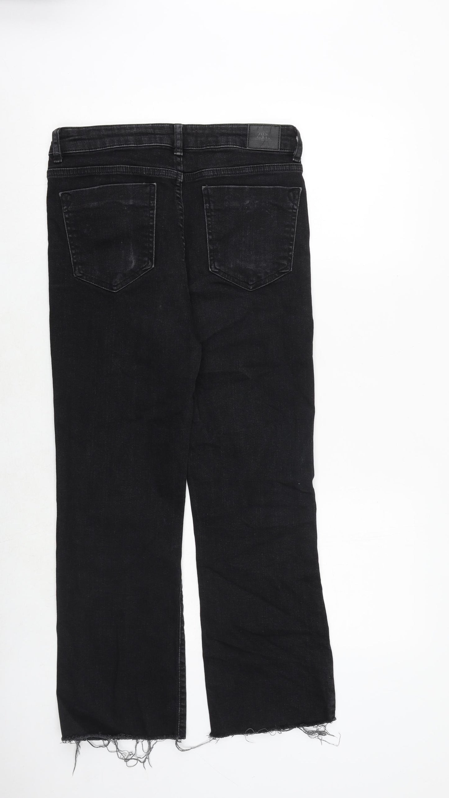 Zara Womens Black Cotton Straight Jeans Size 10 Regular Zip
