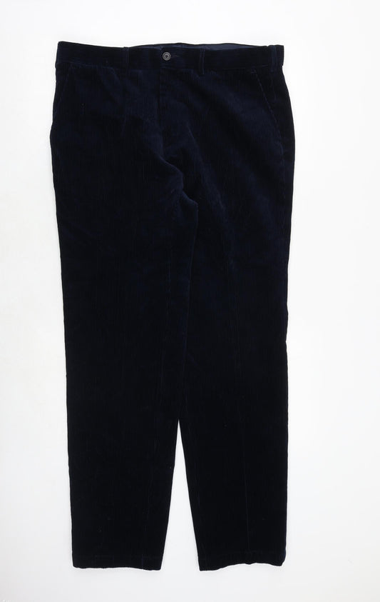 Marks and Spencer Mens Blue Cotton Trousers Size 36 in Regular Zip