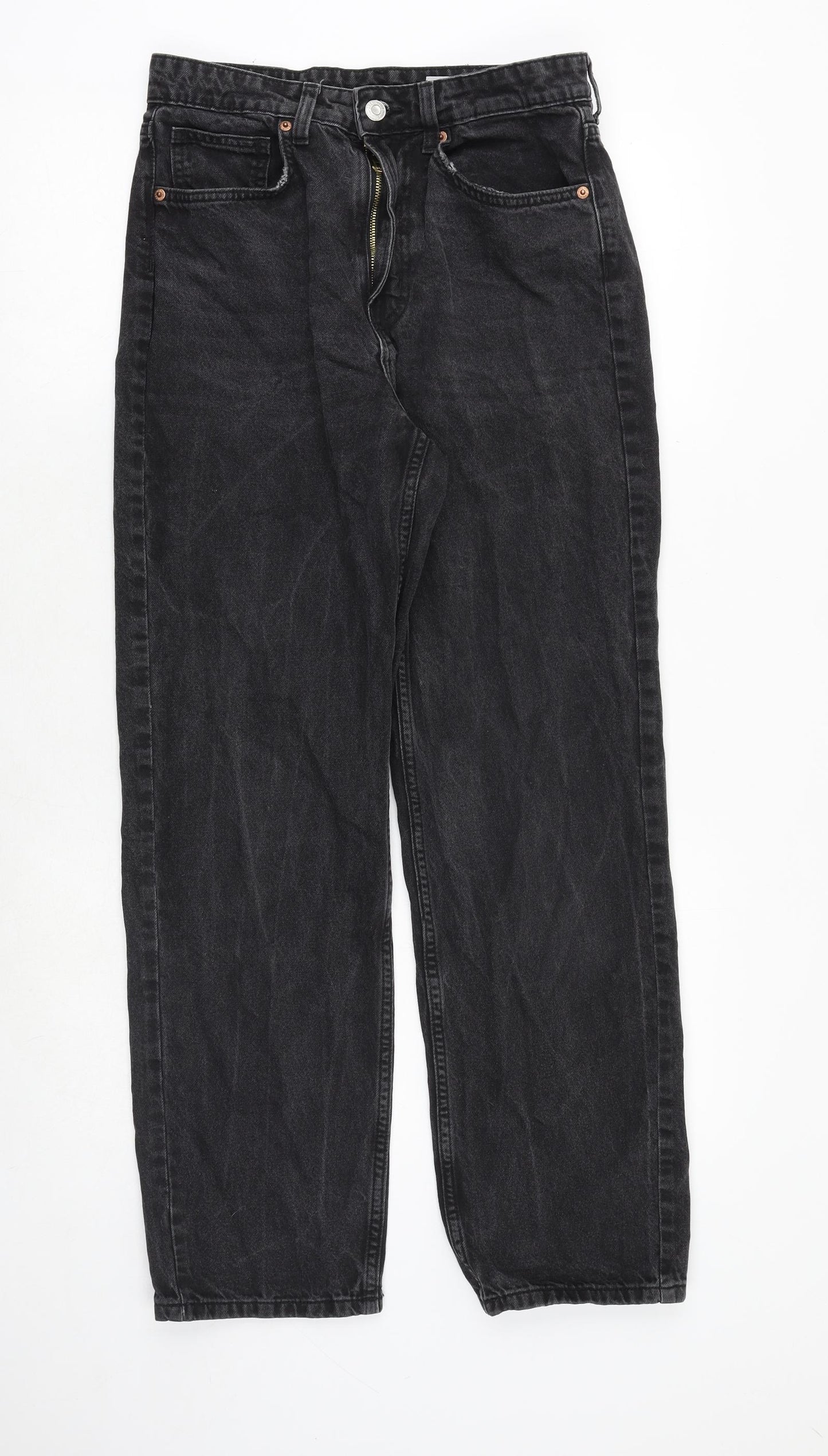 H&M Womens Black Cotton Mom Jeans Size 10 Regular Zip