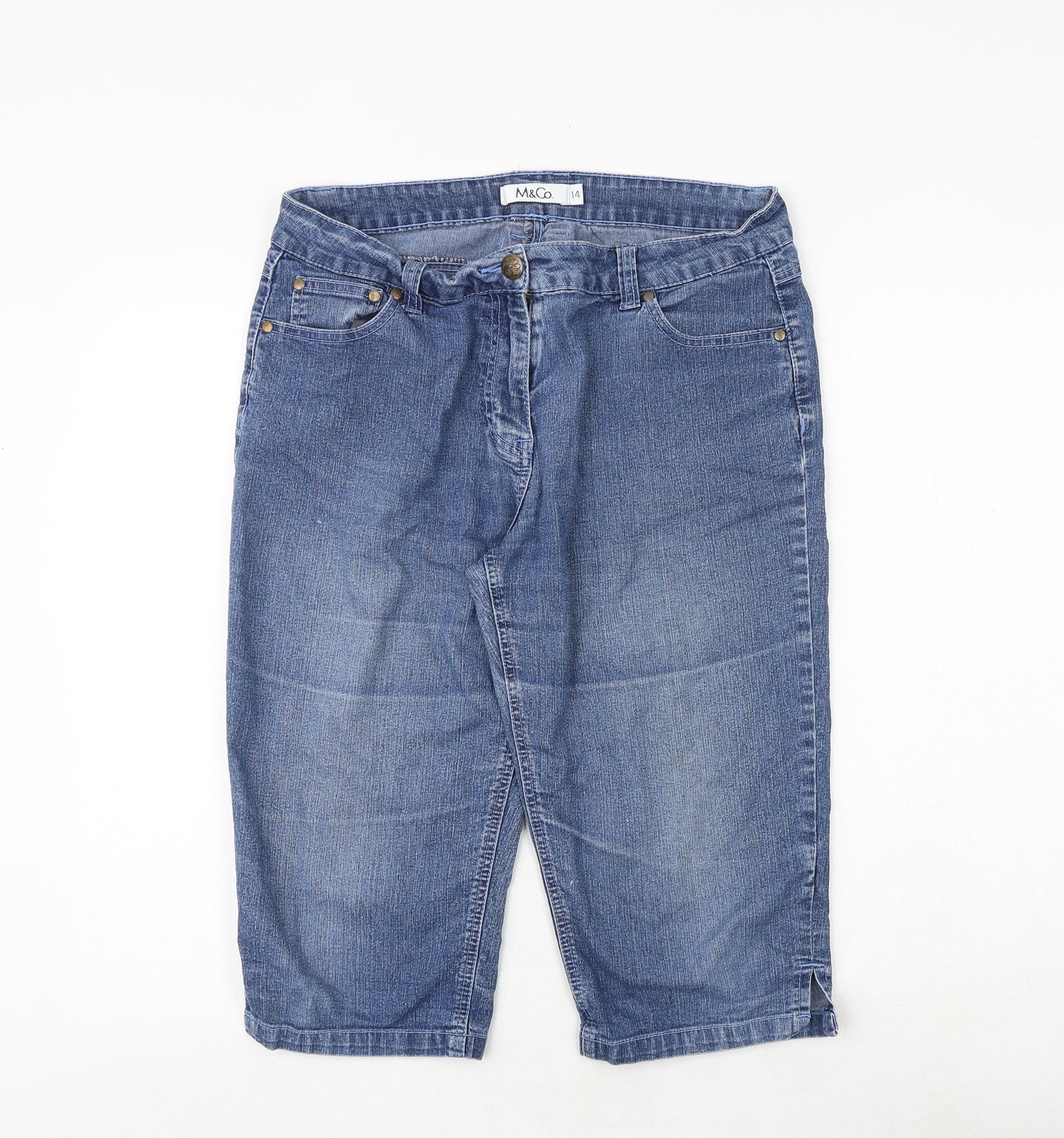 M&Co Womens Blue Cotton Skimmer Shorts Size 14 Regular Zip