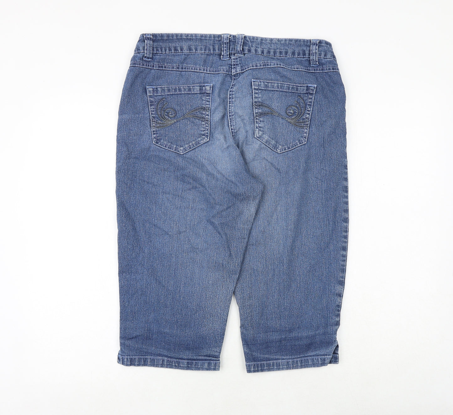 M&Co Womens Blue Cotton Skimmer Shorts Size 14 Regular Zip