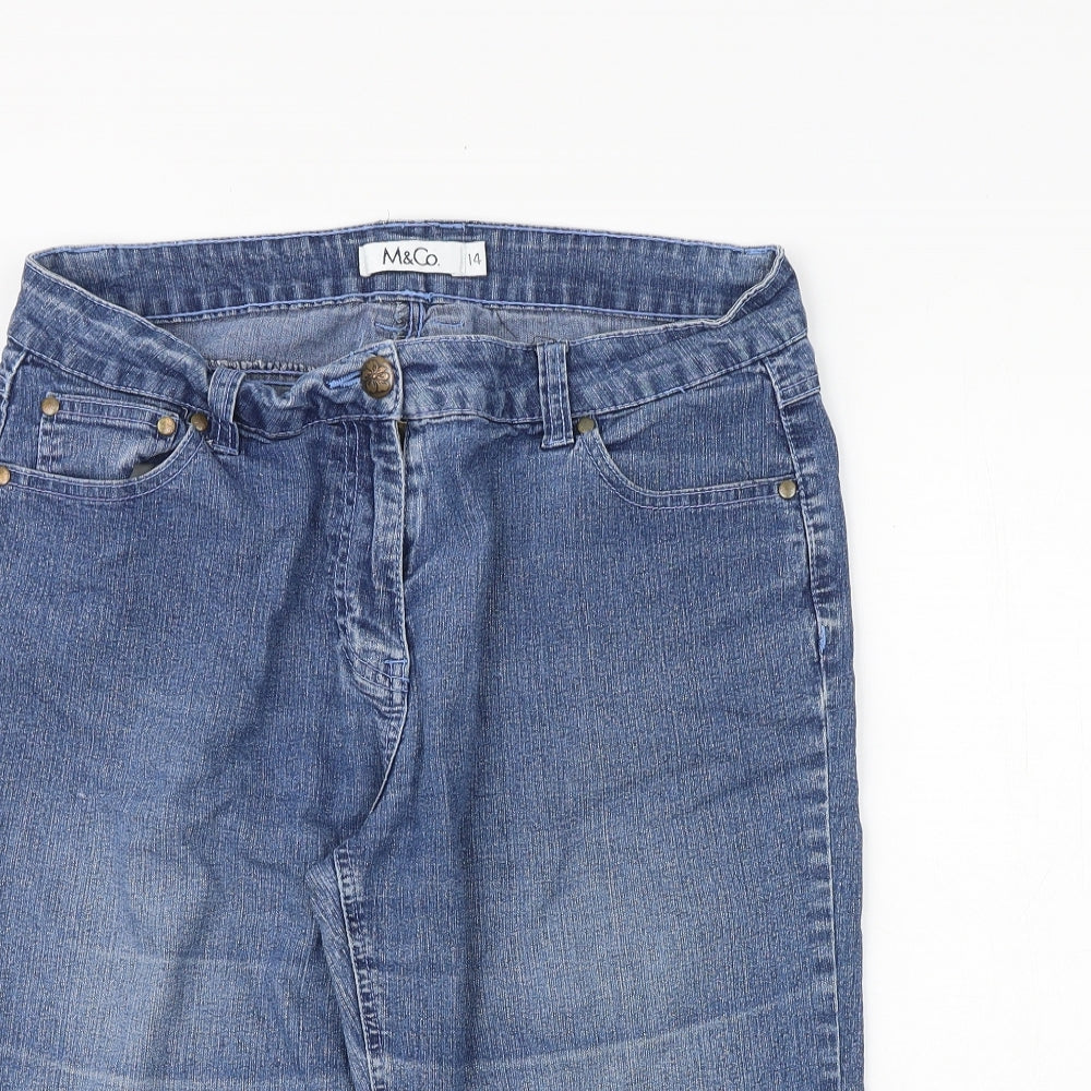 M&Co Womens Blue Cotton Skimmer Shorts Size 14 Regular Zip