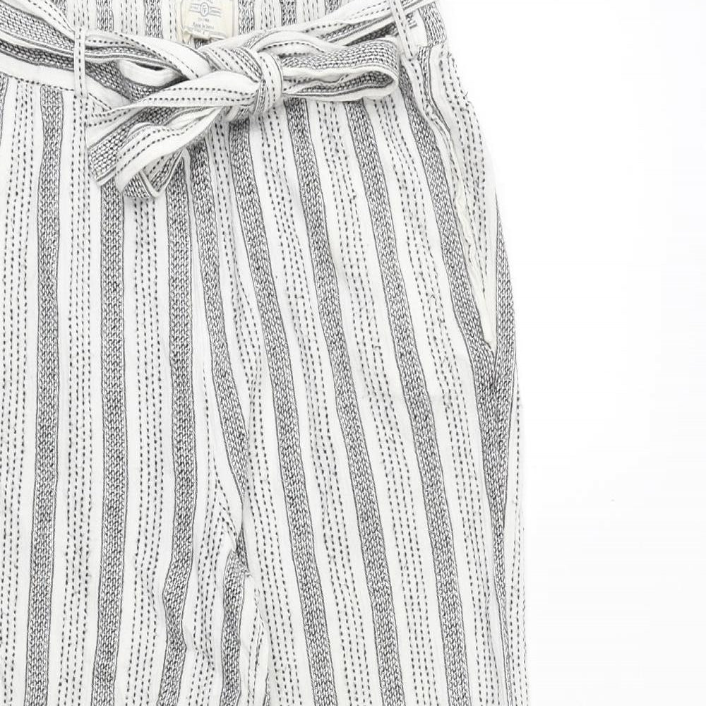 Fat Face Womens White Striped Cotton Cropped Trousers Size 10 Regular Tie
