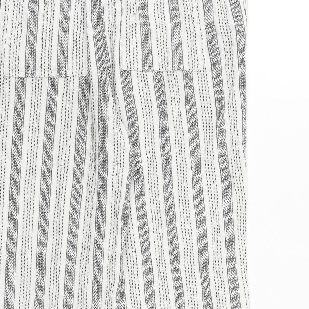 Fat Face Womens White Striped Cotton Cropped Trousers Size 10 Regular Tie