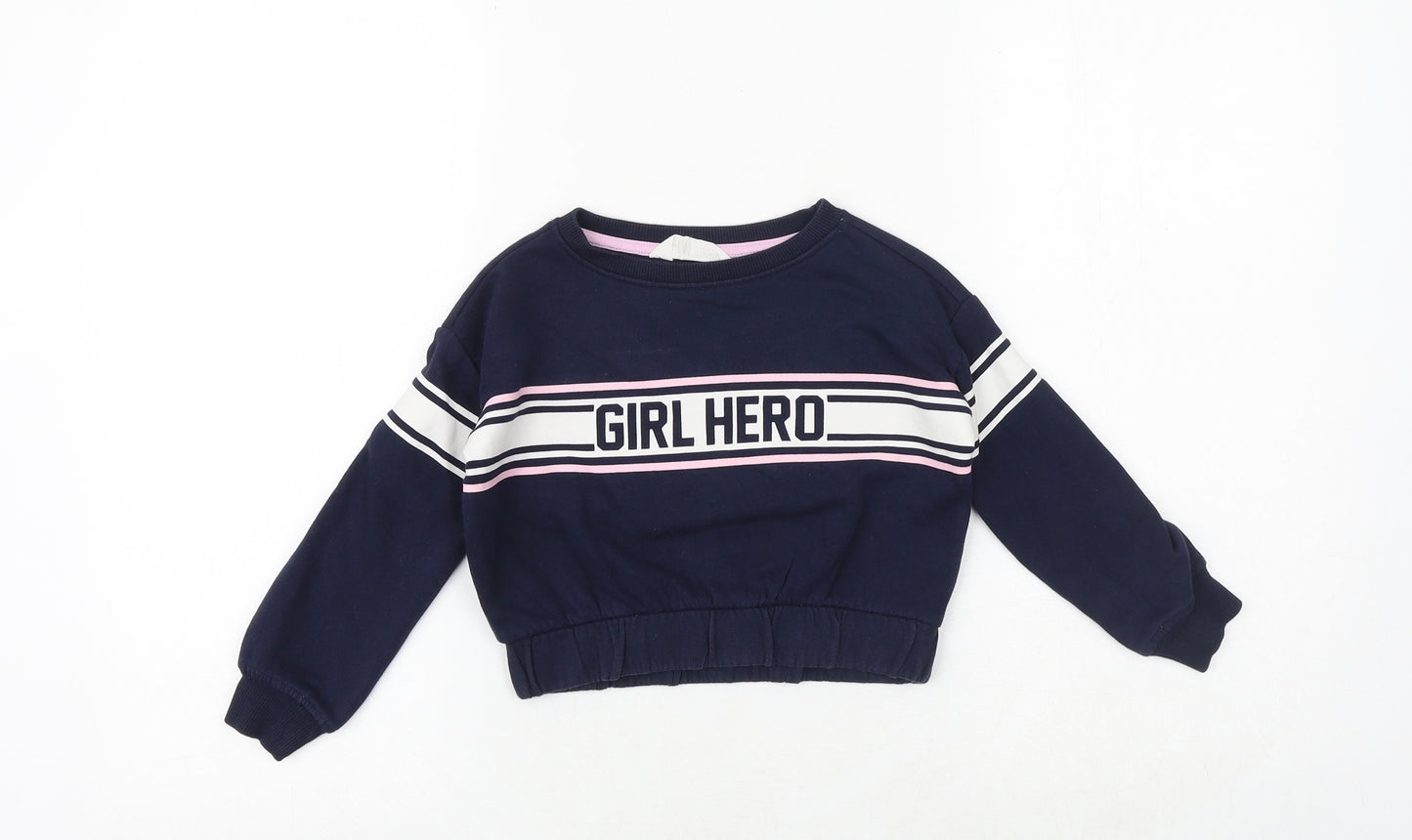 H&M Girls Blue Cotton Pullover Sweatshirt Size 3-4 Years Pullover - Girl Hero